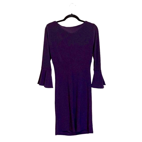 Anne Klein Purple Knee Length Ruched Wrap Long Sleeve Women's Dress Size 8 - Picture 2 of 16